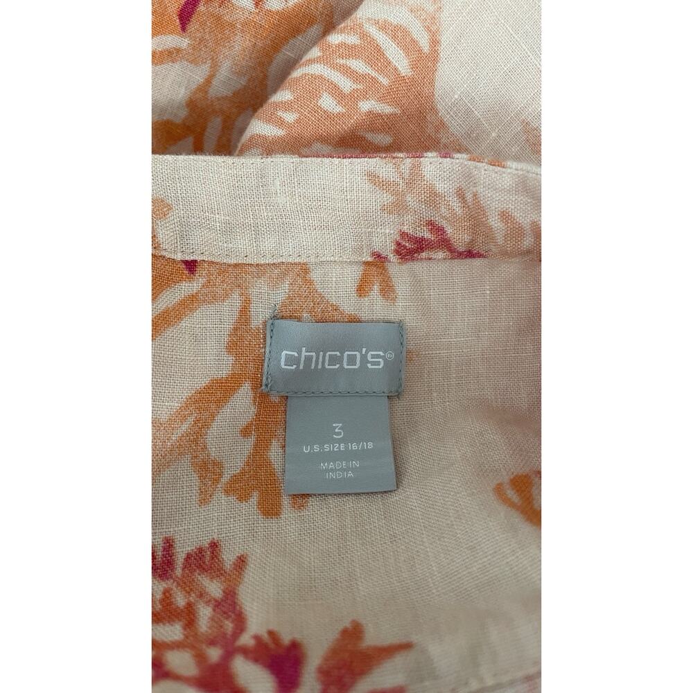 Chicos Linen Coral Reef Tunic Dress Vacation Resort Kaftan Women's Size 3 16/18 - Picture 9 of 14